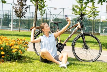 Велосипед Licorne Bike преміум-класу для трекінгу, алюмінієва рама 28 дюймів з дисковими гальмами, підходить для хлопчиків, дівчаток, жінок та чоловіків - 21 швидкість - Гірський велосипед - Кросовий велосипед, темно-золотистий.