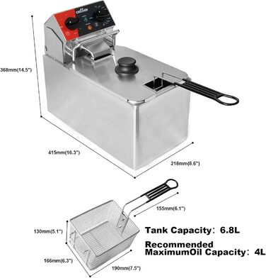 Електрична настільна фритюрниця з легкою в очищенні обертовою головкою фритюрниці, таймером на 30 хвилин, знімним масляним баком 304 SS з ручкою (4 л з одним баком), 4L