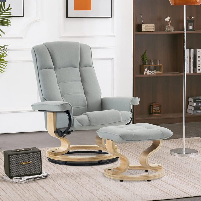 Крісло M MCombo Relax з підніжкою, крісло для телевізора з поворотом на 360 та функцією відкидання, крісло для телевізора вантажопідйомністю до 120 кг, сучасне крісло для вітальні, мікрофібра, 9019 (світло-сіра мікрофібра) Світло-сіра мікрофібра