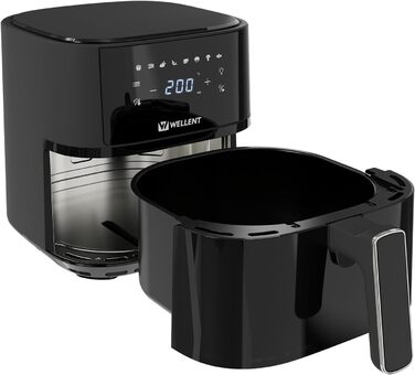 Аерофритюрниця Wellent 4.3 л з оглядовим вікном, фритюрниця для фритюрниці з сенсорним екраном, 8 функцій приготування, можна мити в посудомийній машині, енергозбереження, без олії та приготування з низьким вмістом жиру 4.3 л