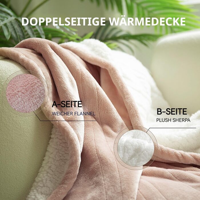 Підігріта ковдра 130x180 см - М&39яка шовковиста плюшева підігріта ковдра з 6 режимами нагріву та 10-годинним таймером автоматичного вимкнення, захист від перегріву, затишна ковдра для ліжка та офісу, яку можна прати (рожевий пил) Рожевий пил 130 x 180 см