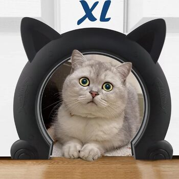 Міжкімнатні двері Wordcam XL для великих котів, внутрішні двері для котів усіх типів котів, дверцята для котів, кошенят та маленьких собак (чорні)