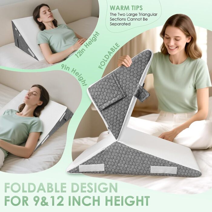Клиноподібна подушка для ліжка - Регульована клиноподібна подушка для сну, подушка для читання з піни високої щільності для ліжка та дивана, ергономічна подушка для голови, клиноподібна подушка для ліжка, подушка для ніг/спинки для гри та читання