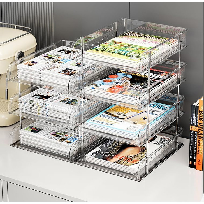 Рівневий органайзер для столу, штабелюваний акриловий лоток для документів, лоток для листів формату А4 та офісного приладдя (прозорий), 3-