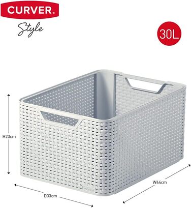 Великий прямокутний кошик для зберігання Curver з ротанговим ефектом, для кухні, вітальні, ванної кімнати, спальні, 30 л, сірий, 30 л сірий, одинарний*