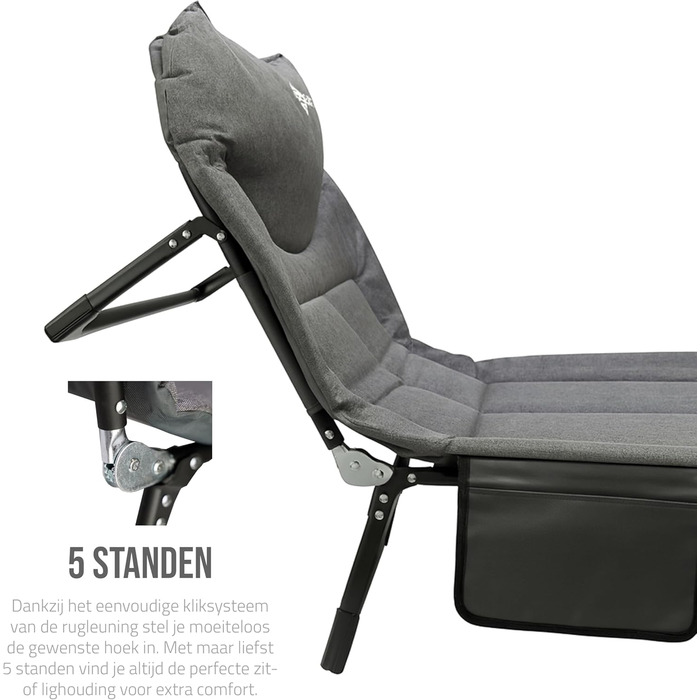 Складане розкладне ліжко для кемпінгу Регульоване розкладне ліжко з 5-позиційною спинкою, 4 міцними складними ніжками, бічною кишенею, мяким підголівником Компактне та зручне 1956527 см