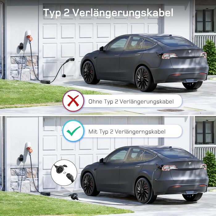 Подовжувач типу 2 10 м, 11 кВт, 16 А 3-фазний зарядний кабель 400 В, клас захисту IP54, сумісний з усіма електромобілями та високопродуктивними електромобілями стандарту IEC62196-2, з футляром для перенесення 11 кВт 10 м