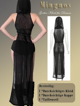 Жіноча сукня Mingnos, прозора, з подвійними високими розрізами, чорна, розмір S