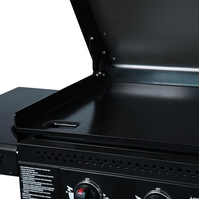 Газовий гриль-планча Char-Griller Flat Iron на 3 пальники, складаний гриль із керамічною сталевою поверхнею, вітрозахистом, 3355 см, чорний