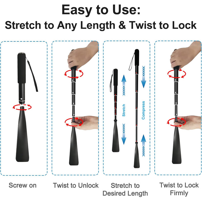 Довгий ріжок для взуття - телескопічний 38 см 94 см, алюмінієвий сплав, довгий ріжок для взуття, металевий довгий ріжок для взуття