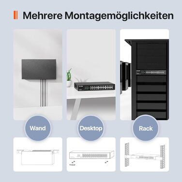 Портовий гігабітний мережевий комутатор 19-дюймовий стійковий LAN-комутатор (Plug-and-Play Ethernet-комутатор, безвентиляторний, стійковий/настінний, металевий корпус, чорний) (TEG1024D) 24 порти Стійковий, 24-