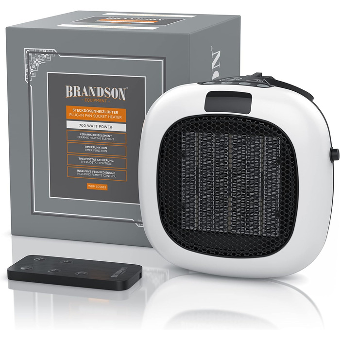 Підключається до мережі вентилятор-обігрівач з пультом дистанційного керування, 700 Вт, плавне регулювання температури 15-30C з термостатом, таймер 1-12 годин, захист від перегріву, обігрів з термостатом - тихий - білий