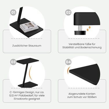 С-подібний журнальний столик, столик для дивана, стіл для вітальні, з металевим каркасом, для дивана, кушетки, ліжка, 48x64x33 см, чорний