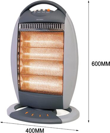 Електричний обігрівач, коливальний галогенний обігрівач, 3 рівні потужності, безшумна коливання, корпус з холодним покриттям, система захисту від нахилу, тепловий захист, 1200 Вт