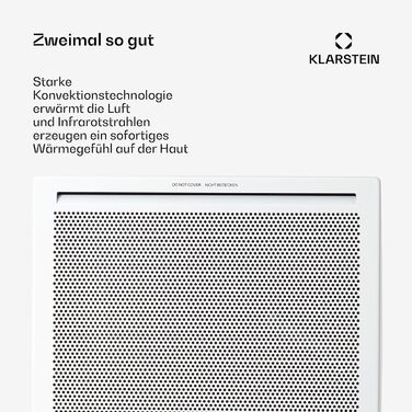Електричний обігрівач Klarstein, конвектор та інфрачервоний обігрівач, окремостоячий, енергозберігаючий електричний обігрівач, датчик відкритого вікна, електричне опалення, електричний радіатор з термостатом, 1000 Вт, білий