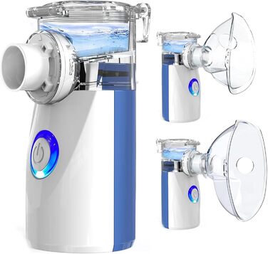 Інгалятор для дітей та дорослих - небулайзер небулайзер дитячий, ультразвуковий інгалятор від застуди, інгалятор з мундштуком та 2-ма масками (синій) Один розмір Синій