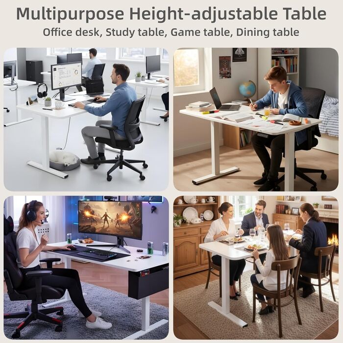 Електрично регульований по висоті стіл 120x60 см з функцією пам&39яті та портом зарядки USB, ергономічний стіл з регульованою висотою для роботи сидячи та стоячи, білий, для домашнього офісу, 120 x 60 см