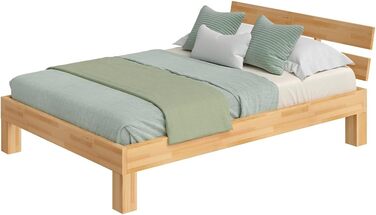 Ліжко Skølm Floki з масиву дерева 140x200 см з бука - високоякісний каркас ліжка - каркас ліжка з узголів&39ям - дерев&39яне ліжко з натуральним промасленим покриттям - ліжко 140x200 см, підходить як двоспальне ліжко - футон 140x200 см з узголів&39ям