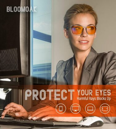 Окуляри Bloomoak для геймерів 100 блокування синього світла, захист від відблисків та втоми очей, помаранчеві прозорі, прямокутні, для роботи з екранами та ТВ