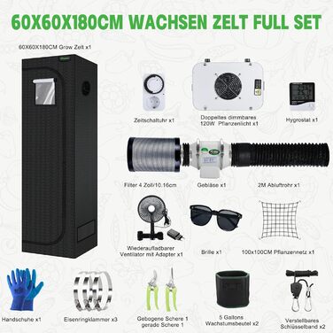120W LED Grow Lamp Full Spectrum, Complete Hydroponics 600D Growing Tent Kit Kit System Ventilation with Thermo-Hygrometer (SZXTJ-60x60x180), 120W LED Grow Lamp Full Spectrum, Complete Hydroponics 600D Growing Tent Kit Kit System Ventilation with Thermo-H