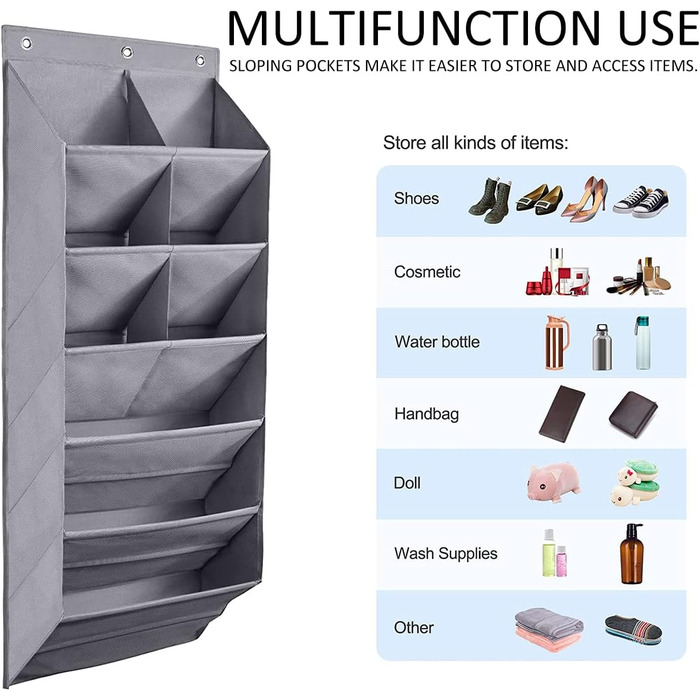 Підвісний органайзер для взуття з 9 гачками для сумок Зносостійка 600D Оксфордська вішалка для зберігання взуття Надміцні глибокі сумки над дверима Полиця для взуття для домогосподарок Жіноче взуття Кросівки 17 x 6.7 x 47