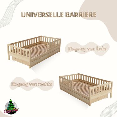 Дитяче ліжко з шухлядою 100x200 см Ліжко Монтессорі з масиву дерева із захистом від падіння Безпечне дитяче ліжко Скандинавський дизайн, легке складання Crazy Basic 200 x 100 см з натурального дерева з шухлядами