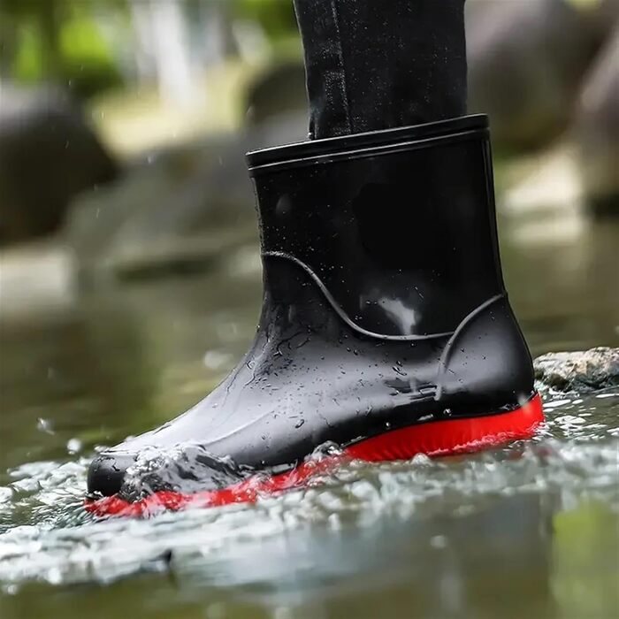 Чоловіче гумове взуття, чоловічі гумові чоботи, легке гумове взуття для походів, водонепроникне гумове взуття для відпочинку на свіжому повітрі, робоче водне взуття, чорне/червоне, розмір 43 EU