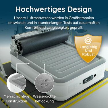 Надувний матрац Huddle Never Deflate Luxury King, переможець премії Good Housekeeping 2025 Air Mattress Award, технологія SlumberGuard з подвійним насосом, регульована жорсткість, вбудований насос та нічник з USB-портом