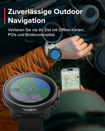 Годинник SUUNTO Vertical Adventure смарт-годинник із GPS, двочастотна GPS-навігація, безкоштовні офлайн-карти, сонячна зарядка, час роботи від батареї до 65 днів, корпус військового класу, водонепроникність 100 м, повністю чорний вертикальний корпус