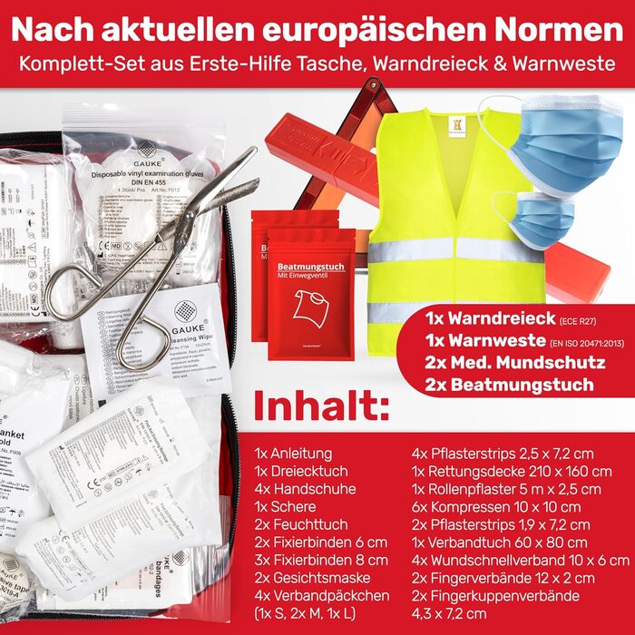 Автомобільна комбінована сумка (3 в 1) відповідно до чинного стандарту 2024 - Вкл. попереджувальний трикутник, захисний жилет - Ап