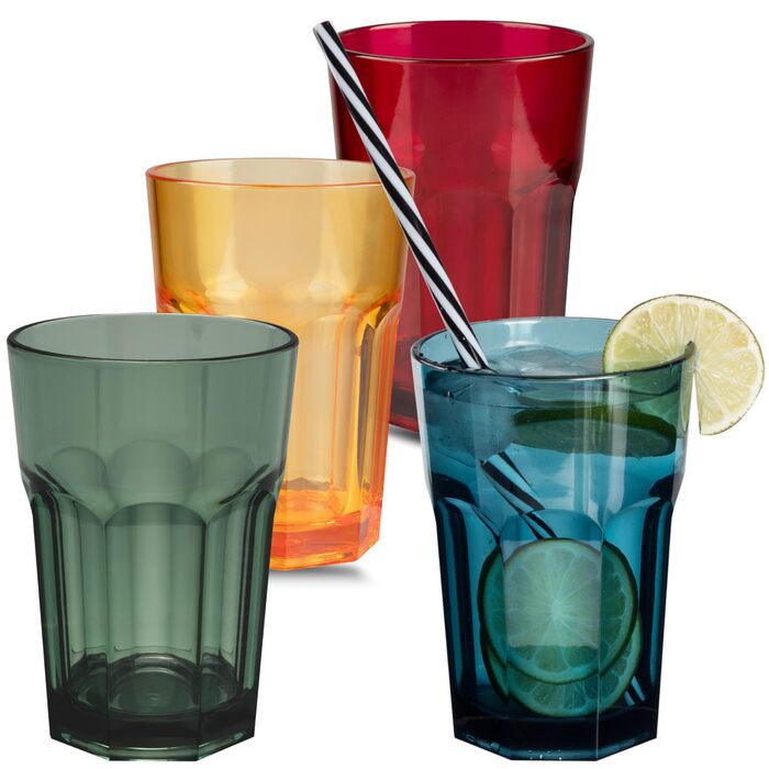 Акриловий кемпінговий стакан, 400 мл, різні кольори - келих для пиття на 4 особи, акриловий стакан для води, пластиковий, для кемпінгу, саду, імітація справжнього скла, кухоль для пікніка, для дітей, для людей похилого віку, лонг-дринк, для коктейлів, чер