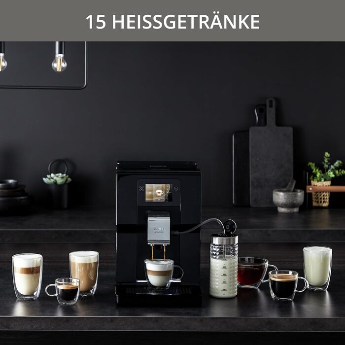 Повністю автоматична кавоварка Krups Intuition Preference з трубкою для молока, 11 напоїв, персоналізація, функція 2 чашки, кавоварка, чорна, EA872810 Krups Intuition Preference з контейнером для молока