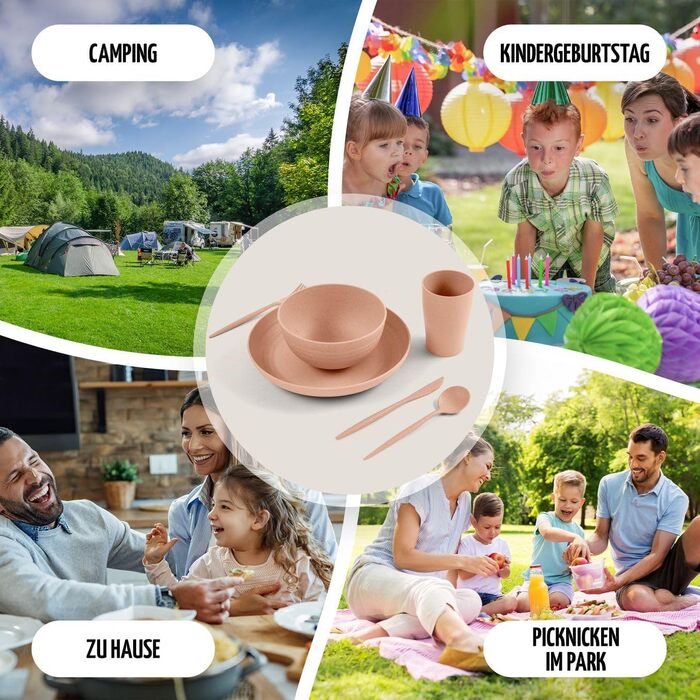 Екологічний набір посуду для кемпінгу 100 перероблений матеріал Багаторазовий, барвистий, для автодому, пікніка, активного відпочинку та дітей