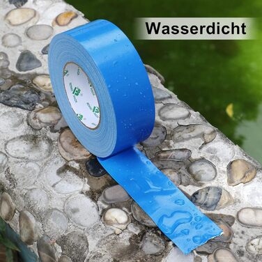 Рулони синьої клейкої стрічки - Водонепроникна клейка стрічка для внутрішнього та зовнішнього використання - Тканинна стрічка 50 м x 50 мм (Синя), 3