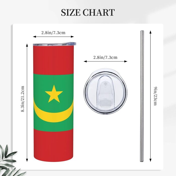 Кухоль з прямою трубочкою, дизайн мавританський прапор, друкований, дорожній кухоль, підходить для кемпінгу, офісу та дому, 590 мл