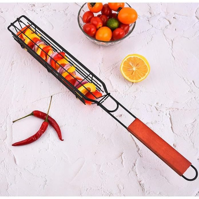 Кошик для гриля з нержавіючої сталі Bestargot Camping 304, кошик для гриля на дровах, кошик для гриля з 1 предметів з дерев'яною р