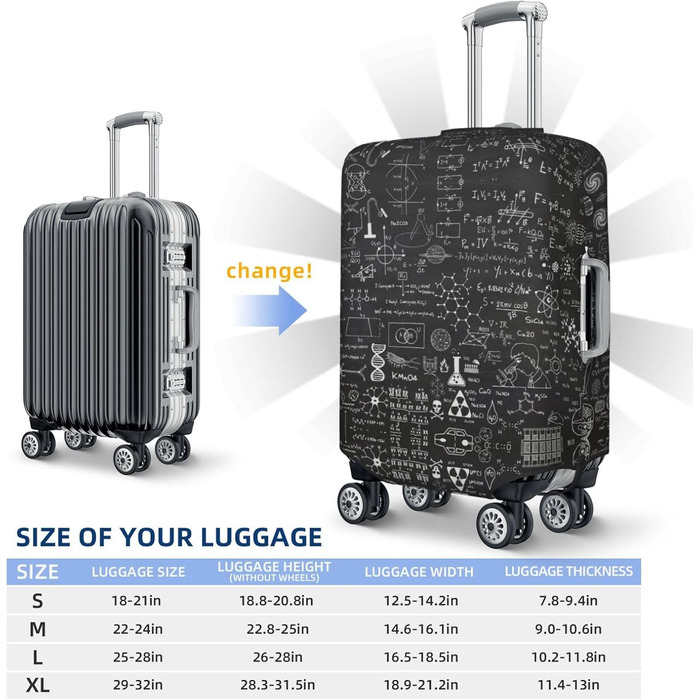 Чохол для валізи BAFAFA з науковим крейдяним принтом, еластичний захист від подряпин та пилу, чорний, розмір 80