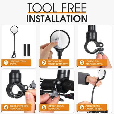 Велосипедне дзеркало WESTGIRL, регульоване та поворотне на 360, опукле HD ширококутне дзеркало заднього виду для керма, ударостійке безпечне велосипедне дзеркало універсальне для гірського велосипеда, шосейного велосипеда, електровелосипеда, A ()