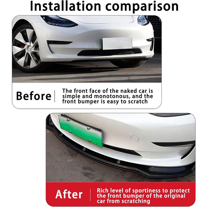 Спойлер для Tesla Model 3 2017-2023 Автомобільний передній фартух Губа Автомобільний передній фартух Спліттер Губний спойлер Дифузор Захисна плівка Тюнінг переднього бампера., B-Глянцевий чорний звичайний B-Glossy Black