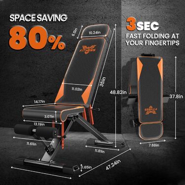 Складана регульована багатофункціональна похила лава з 8-позиційним регулюванням спинки та стрічкою опору / 4-позиційне регулювання навантаження 400 кг Професійна лава для силових тренувань