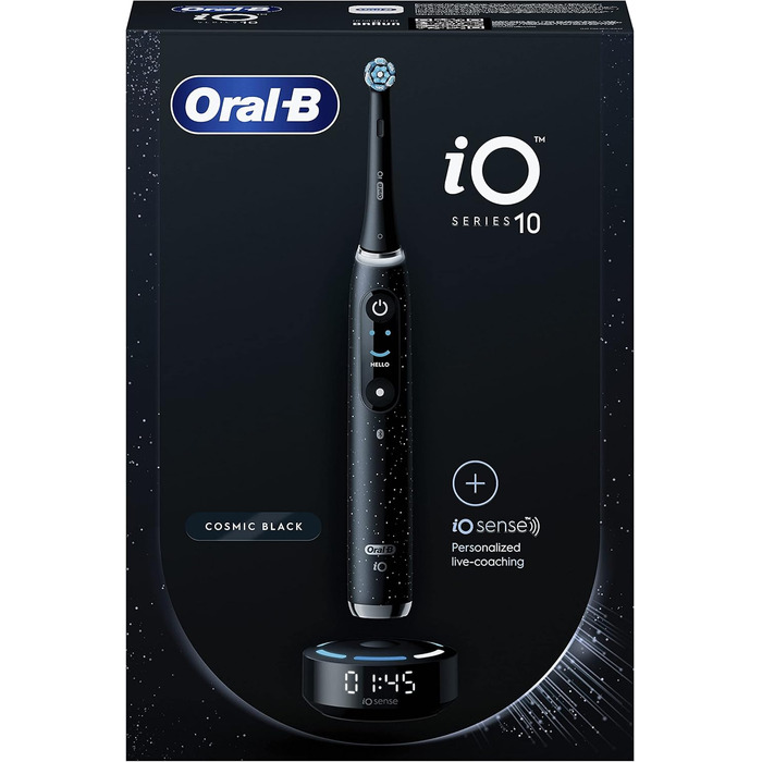 Електрична зубна щітка Oral-B iO Series 10 змінна щітка, Bluetooth, 7 режимів чищення, тренування, 1 дорожня сумка, 1 сумка, чорний / космічний чорний (упаковка може відрізнятися)