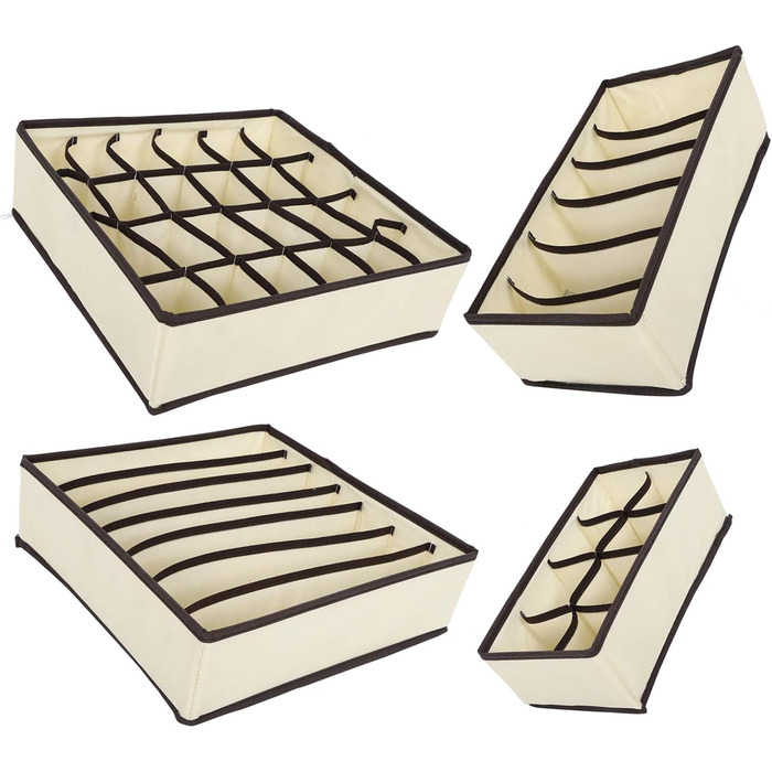 Коробка для зберігання білизни, органайзер, складана, неткане полотно, шухляда, органайзер для шафи для шкарпеток, бюстгальтерів, краваток, рушників, бежевий, комплект з 4 предметів