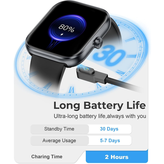 Розумний годинник для чоловіків та жінок, 1,83-дюймовий HD сенсорний розумний годинник, Bluetooth-дзвінки, понад 110 спортивних режимів, фітнес-годинник з пульсометром/монітором сну/крокоміром, водонепроникний спортивний годинник IP68 для Android/iOS, чор