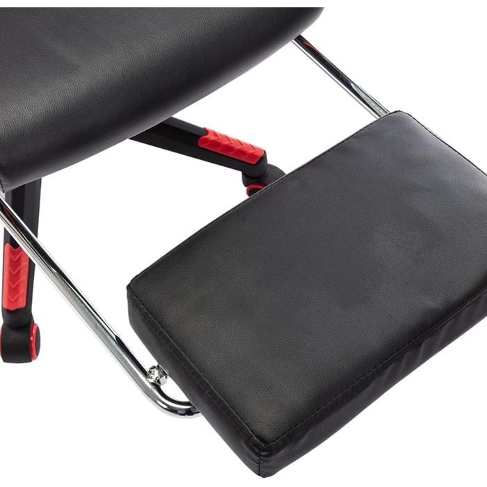 Геймерське крісло з підставкою для ніг, чорно-червона штучна шкіра