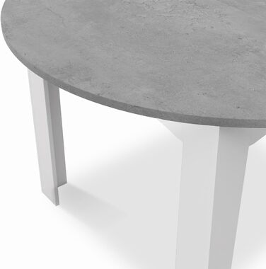 Розкладний круглий обідній стіл DONA для 4-8 осіб, білий, стільниця під бетон, 110-150 см