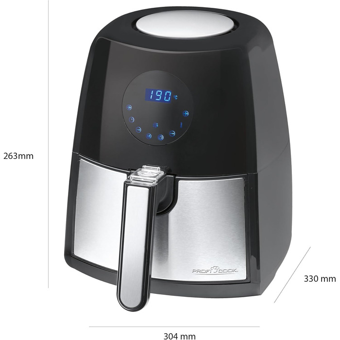 Фритюрниця ProfiCook Без масла та жиру 7 програм смаження Програма зі змінним часом Температурна програма Ємність 2,5 л, світлодіодний дисплей знімний контейнер PC-FR 1147 H Black - знята з виробництва модель