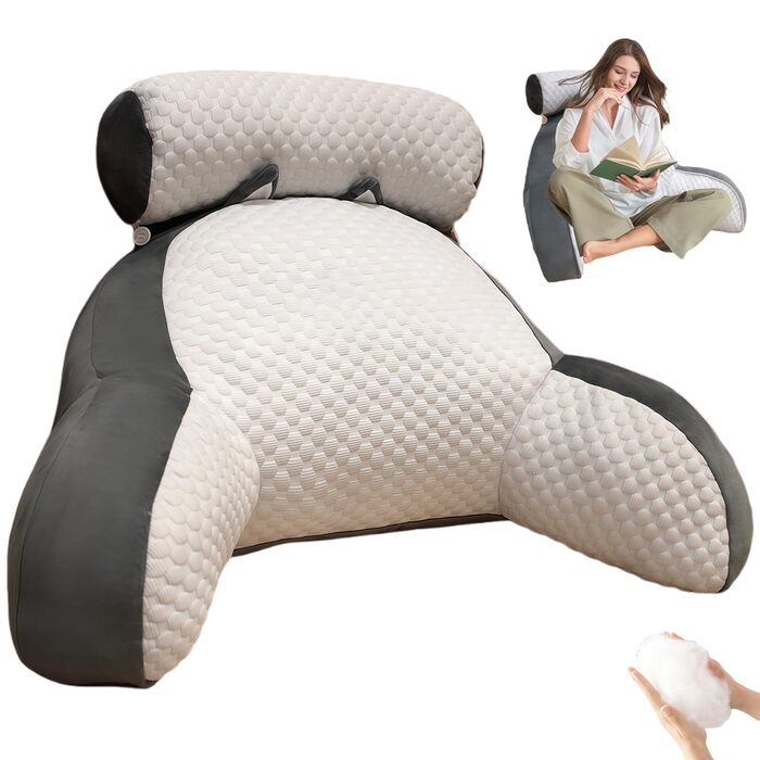 Подушка для спини Yagerod для ліжка, XXL подушка для підтримки спини, велика подушка для читання Viroxa 70x50 см з підлокітниками, знімна наволочка, забезпечує підтримку спини, для читання, перегляду телевізора, зустрічей, відпочинку (A, 60 x 40) A 60 x 4