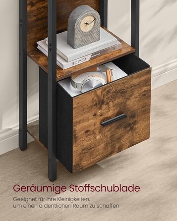 Рівнева кутова книжкова полиця з шухлядою, драбина, промисловий дизайн, сталевий каркас, для вітальні, домашнього офісу, спальні, 24 x 40 x 165 см, вінтажний коричнево-чорний LLS146B01 40B см, 5-