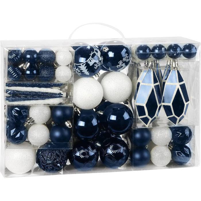 Набір ялинкових прикрас преміум-класу 128 предметів синьо-білі BRUBAKER