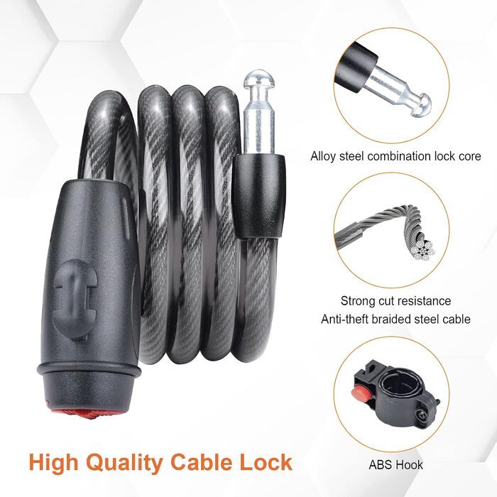 Замок велосипедний GRIFEMA з 2 ключами 120см/12мм, дитячий велосипедний замок, високий рівень безпеки, протиугінний трос для велосипеда з тримачем, аксесуари для велосипеда, чорний замок зі ключами